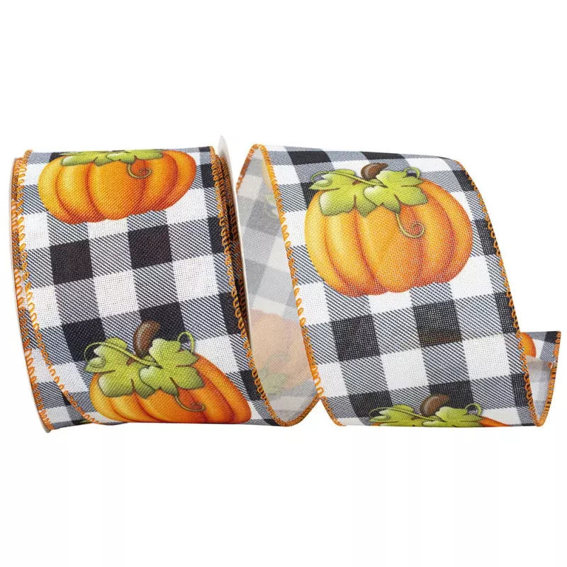 Pumpkin Grande Gingham Wired Edge Ribbon
