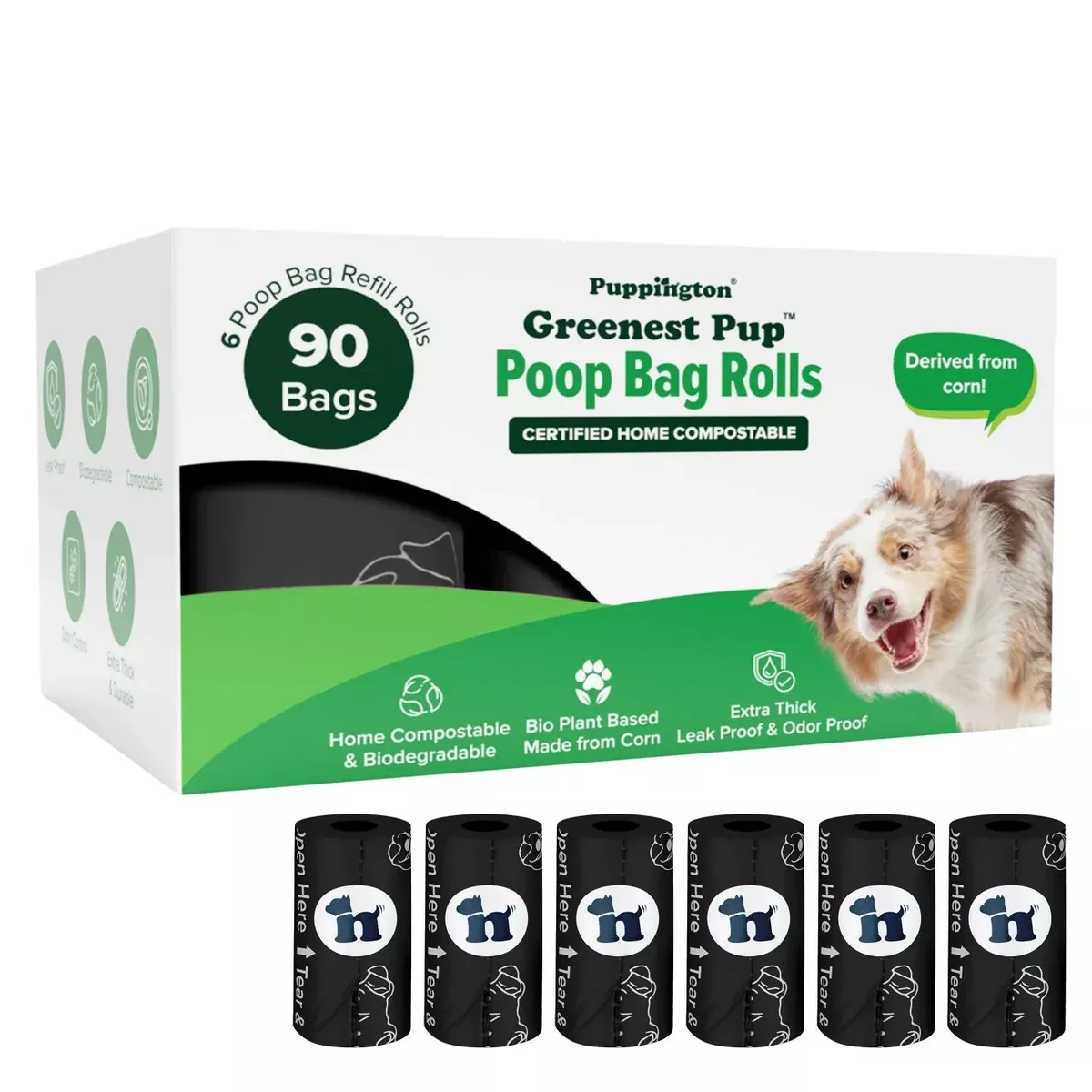 Puppington Compostable Poop Bags – Onyx Black – 90 Count