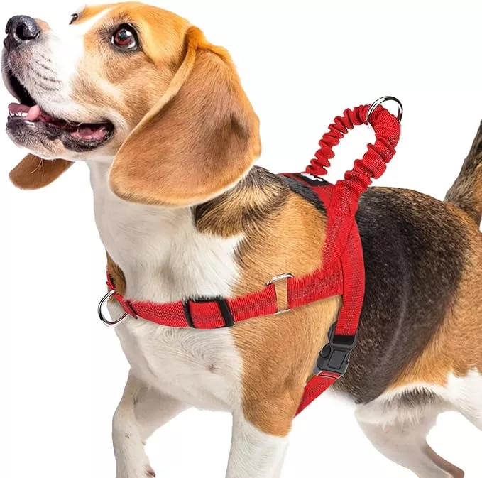 PUPTECK No Pull Dog Harness Medium Sized Dog, Adjustable Reflective Pet Vest Harness with Bungee Handle, Escape Proof No Choke Harness for Medium Dogs Walking Training, Beige L