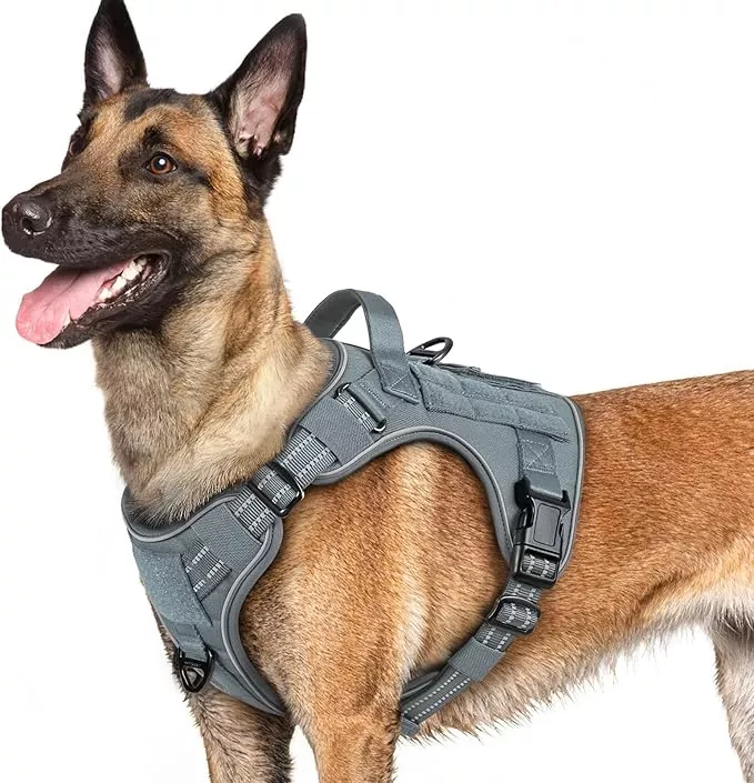 rabbitgoo Dog Harness for Large Dogs No Pull, Tactical Service Pet Vest with Molle and Control Handle, Adjustable and Reflective Military Harness for Easy Walking and Training, Black, XL
