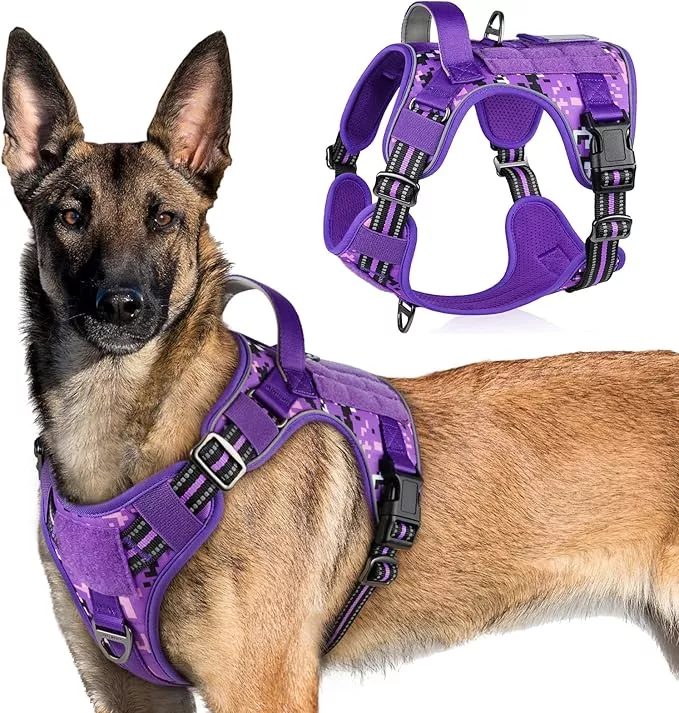 rabbitgoo Tactical Dog Harness for Large Dogs, No Pull Military Service Vest with Handle & Molle, Easy Control for Training Walking, Adjustable Reflective Straps, Brown, L