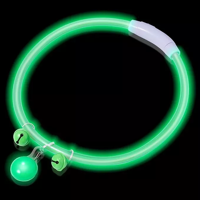 Rechargeable LED Dog Collar – Premium 3 Flash Mode Waterproof Night Safety Light Collar with Adjustable Strip and Bell for Walking Training Outdoor Dress up Small Medium Large Dogs Decor