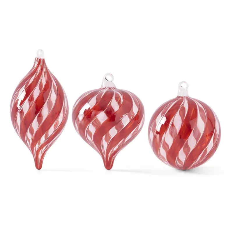 Red & Clear Glass Swirled Ornaments
