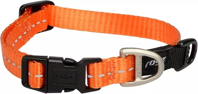 Rogz Utility Small 3/8-Inch Reflective Nitelife Dog Collar, Orange