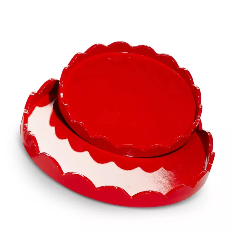 Round Red Scalloped Tray – Sold Individually