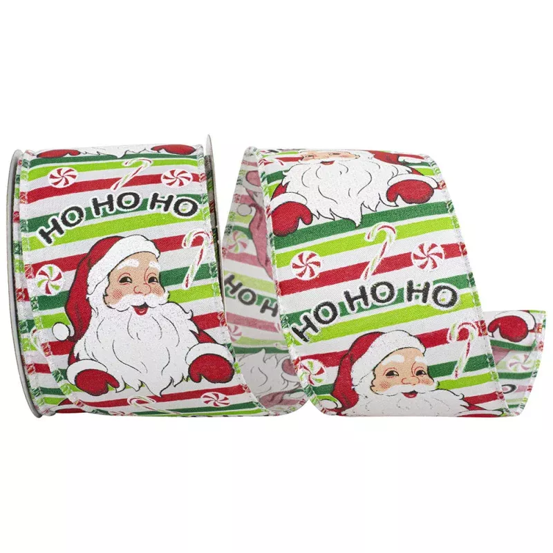 Santa Glitter Candy Hohoho Wired Edge Ribbon