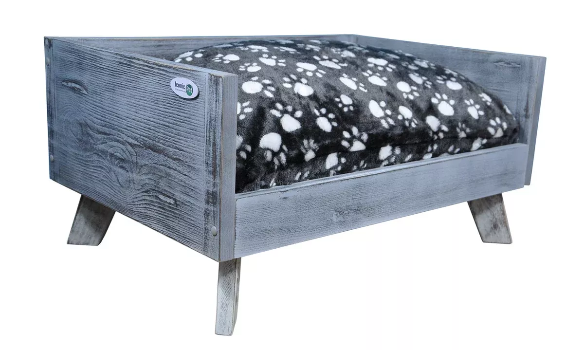Sassy Paws Raised Wooden Pet Bed with Removable Cushion