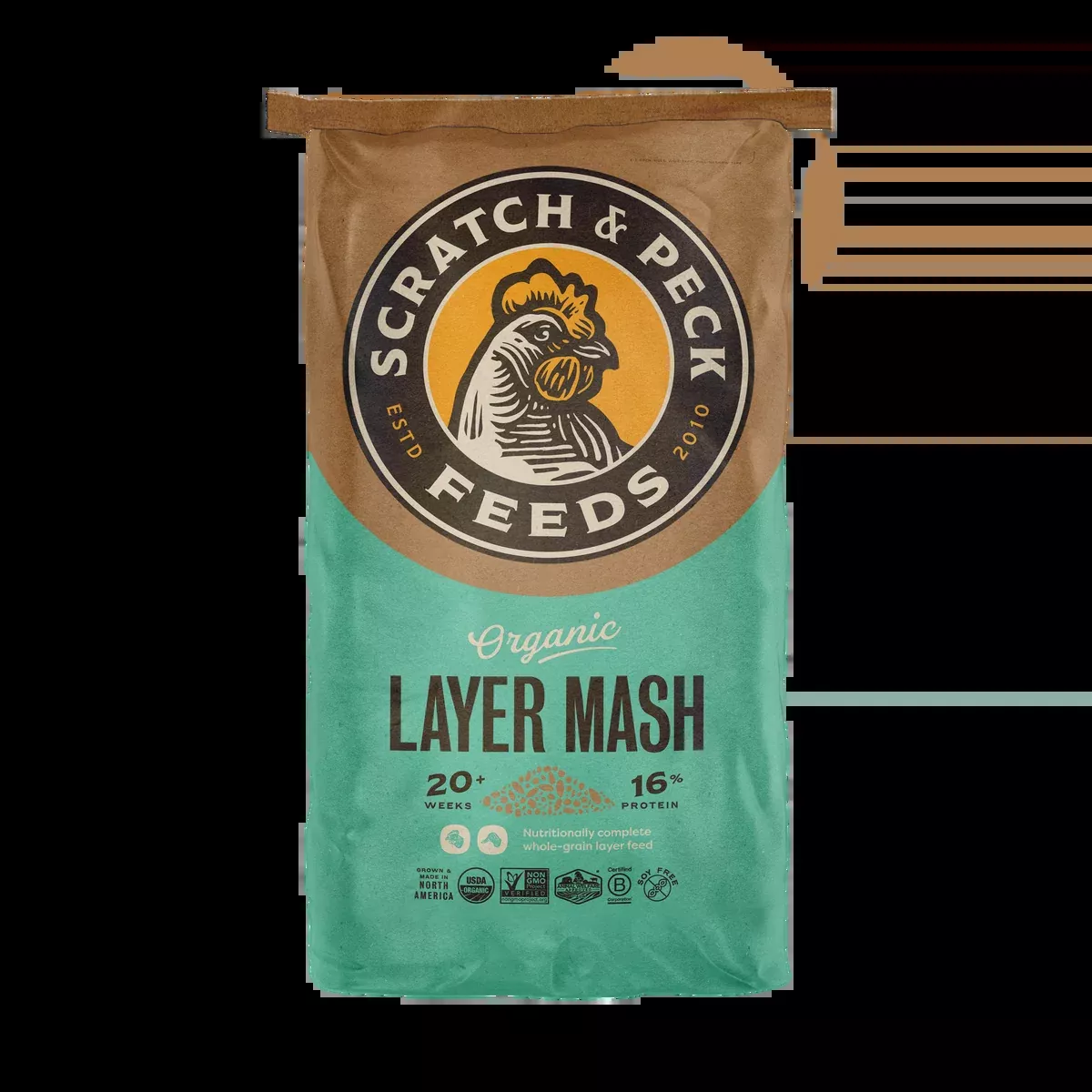 Scratch & Peck Organic Layer 16% Mash for Chickens & Ducks – 40lb Bag