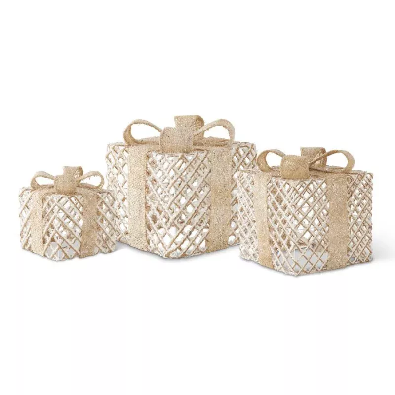 Snowy Burlap Twine Box w/Bow|Small