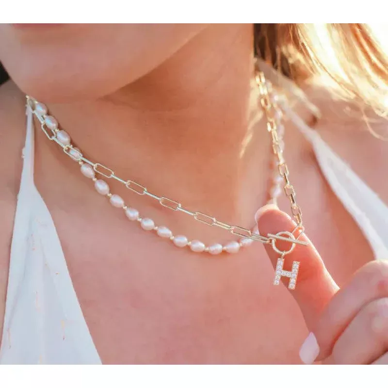 Sparkle Mini Toggle Initial Necklace