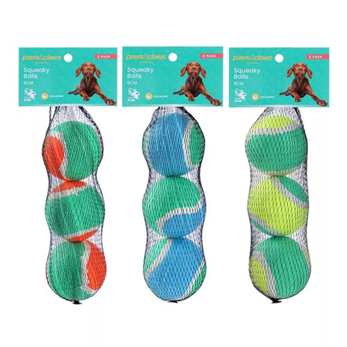 Squeaky Balls 3pk 6cm 3 Assorted Colours