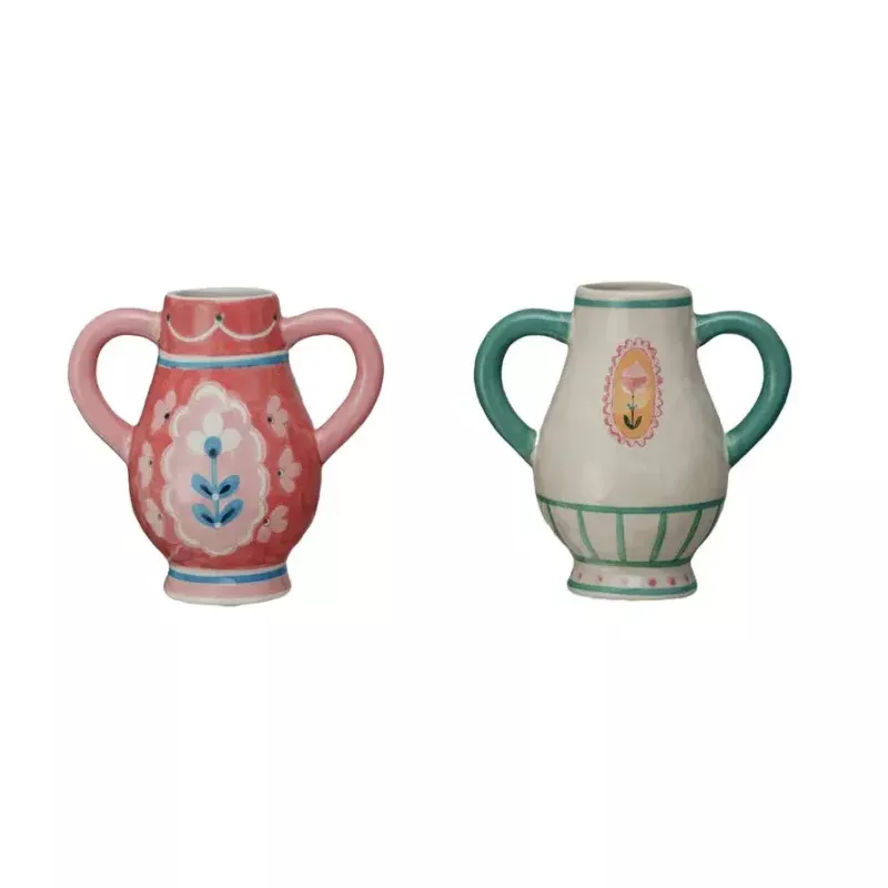 Stoneware Urn with Flower & Handles