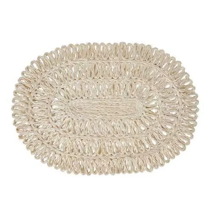 Straw Loop Oval Placemat|Whitewash&Seagrass&Chambray&Coral