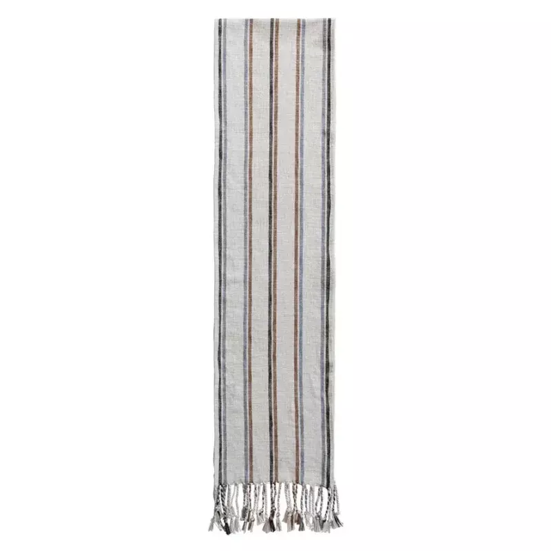 Striped Table Runner With Braided Tassels