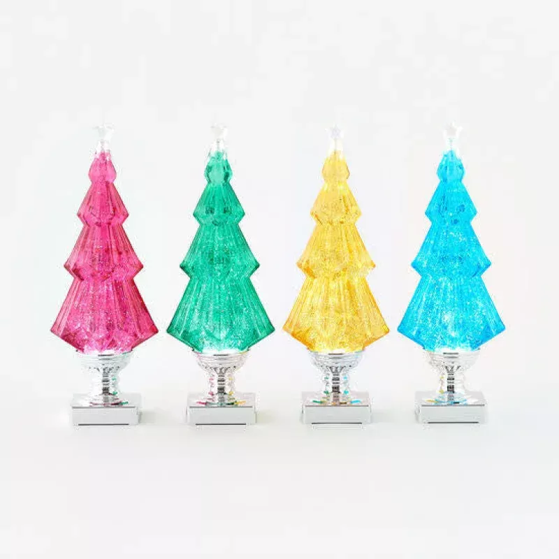 Swirly Glittered Tree On Base|Green&Yellow&Sky Blue