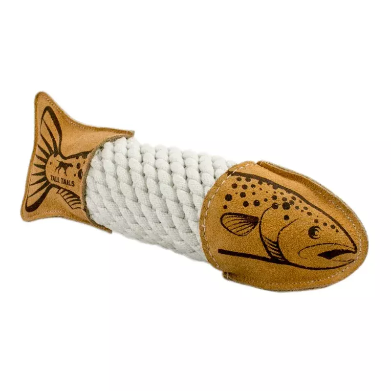 Tall Tail Natural Leather & Rope Trout Toy 15″