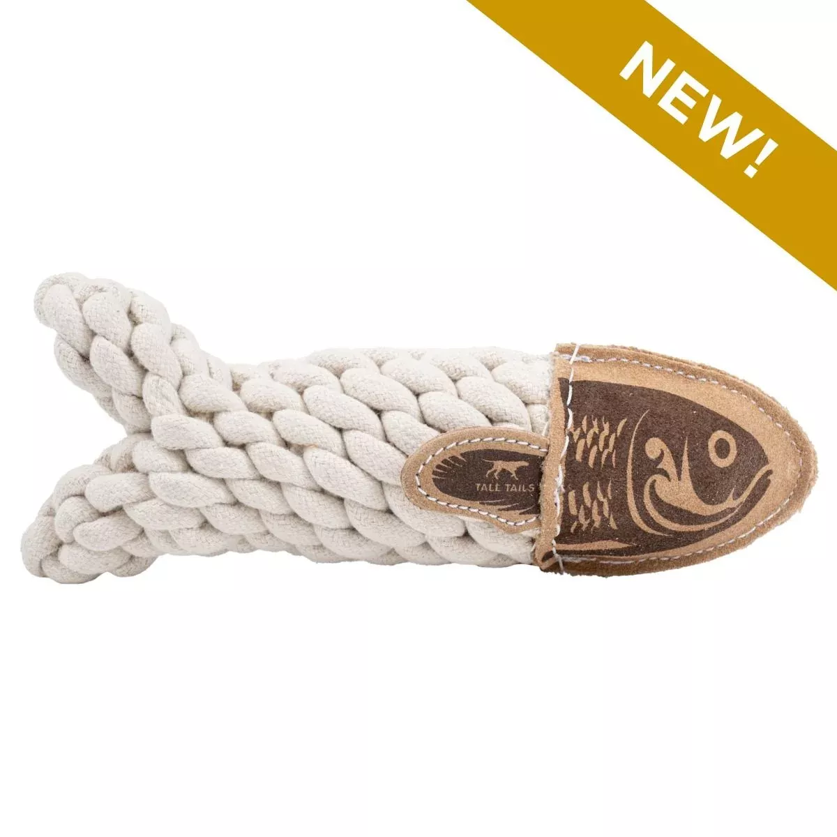 Tall Tails Natural Leather Crunch Fish Rope Dog Toy - 5"