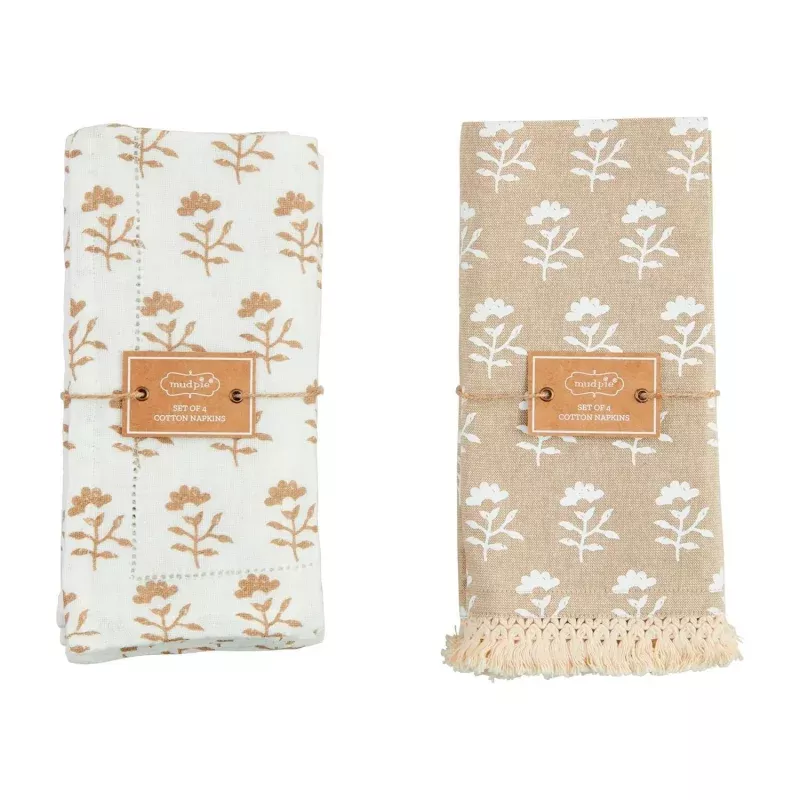 Taupe Block Print Cloth Napkin
