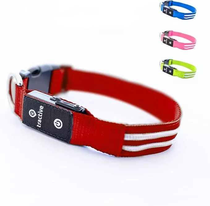 Tractive LED Light Up Dog Collar USB Rechargeable Waterproof (Red)