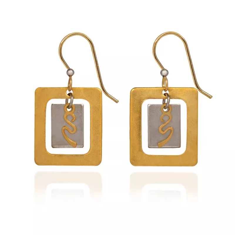Two Squares With Squiggle Earrings