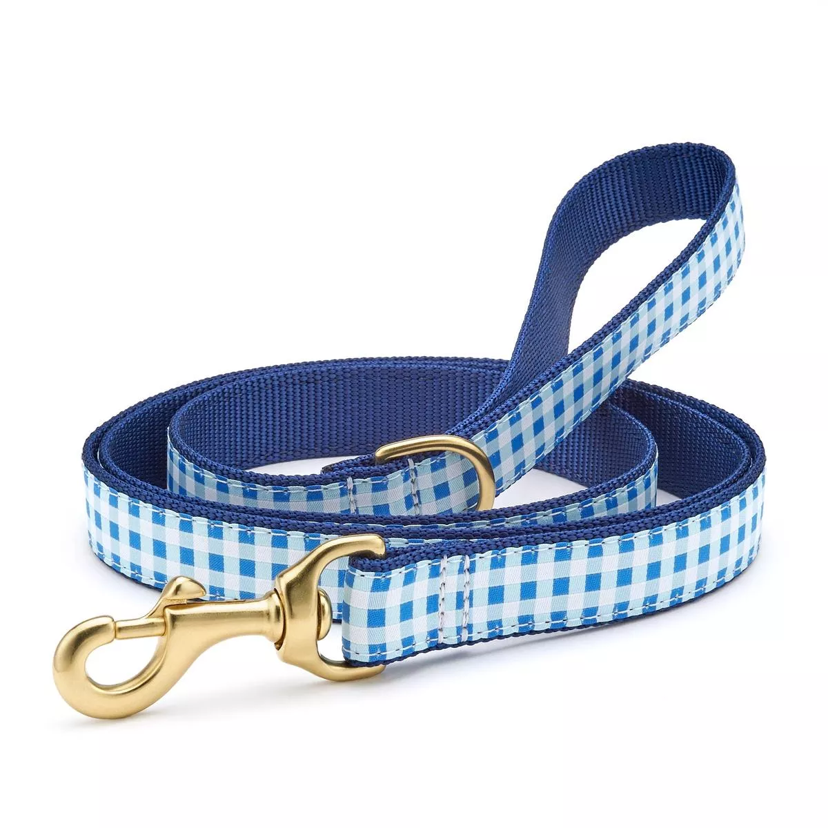 Up Country Blue Gingham Cast Brass Dog Leash