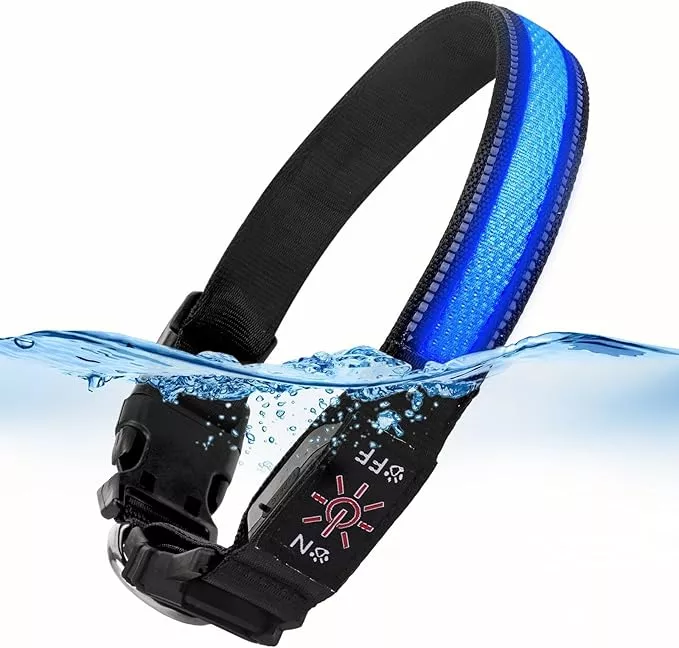 Upgraded Air Tracker Tags Dogew Collar with QR Code & LED Light, IP68 Waterproof Rechargeable Pet Collar with Reflective Strips, Heavy Duty Dog Collars for Small/Medium/Large Dogs (Blue, M(16-20 in))