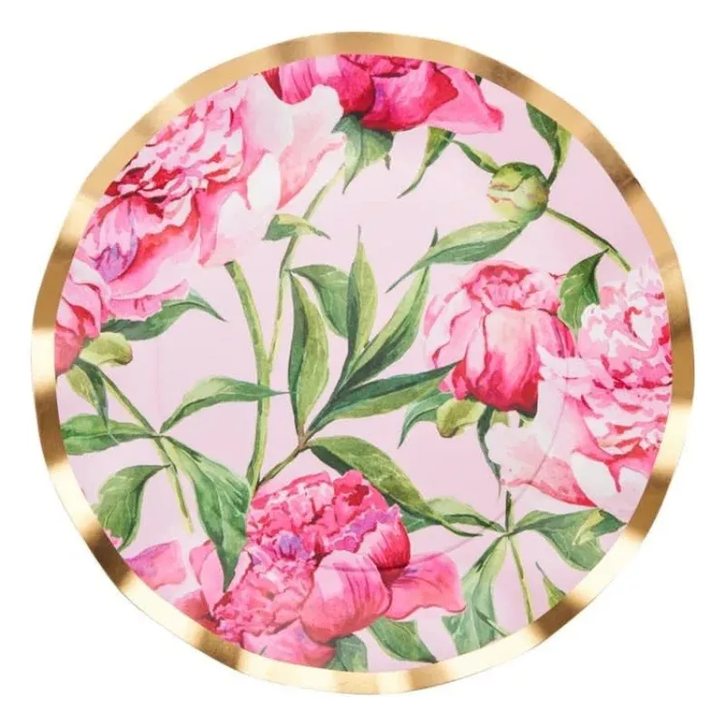 Wavy Dinner Plate Pink Peonies