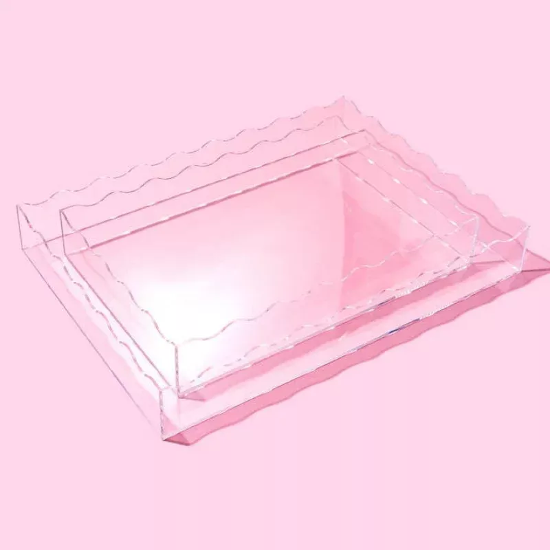 Wavy Rectangle Tray Large|Light Pink&Clear
