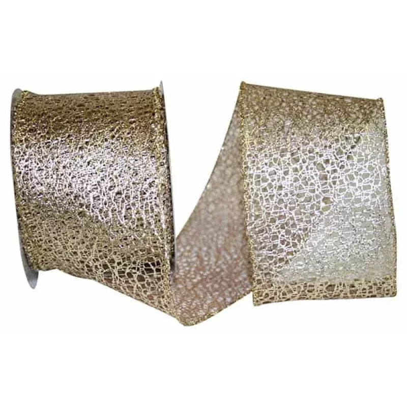 Web Mesh Metallic Wired Edge Ribbon – Platinum