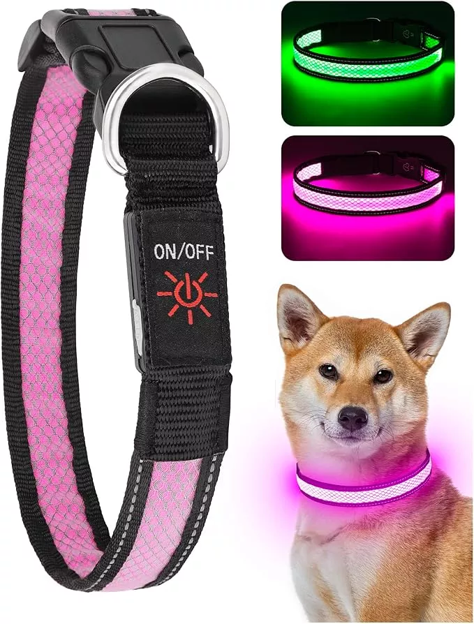 Weesiber Light Up Dog Collar, USB Rechargeable LED Dog Collar Glow in The Dark, Adjustable Reflective Waterproof Dog Collar Light for Night Walking (RGB, M)