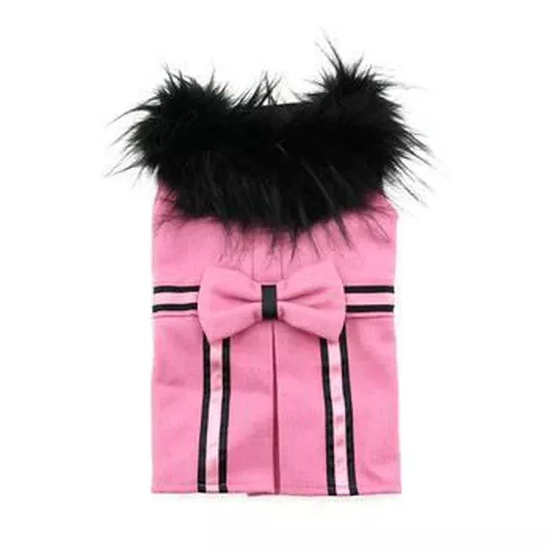 Wool Fur-Trimmed Dog Harness Coat – Pink