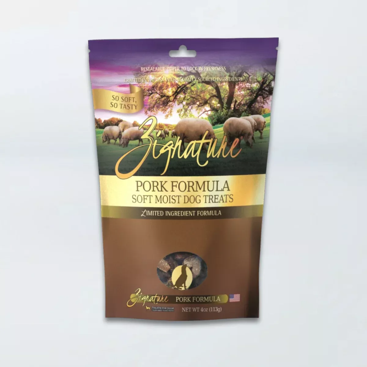 Zignature Soft Moist Dog Treats – Pork – 4oz Pouch